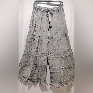 Light Gray Wide-Leg Tiered Pants with Drawstring Waist